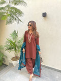Desert - 3PC Brown Drape Fabric Dress