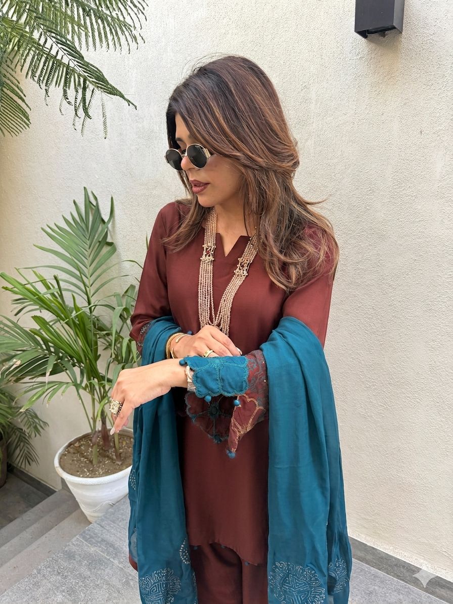 Desert - 3PC Brown Drape Fabric Dress